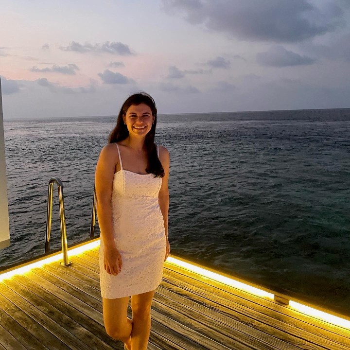 Dressed up for our private beach dinner